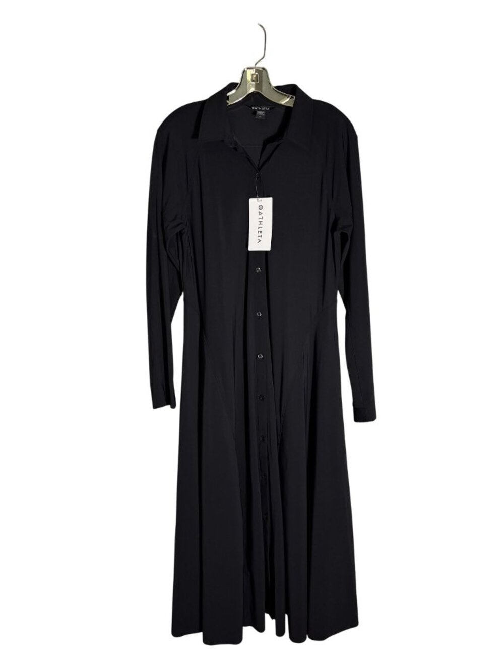Athleta Black Midi Shirt Dress W/ Collar & Long Sleeves Button Front Size M - Picture 3 of 14